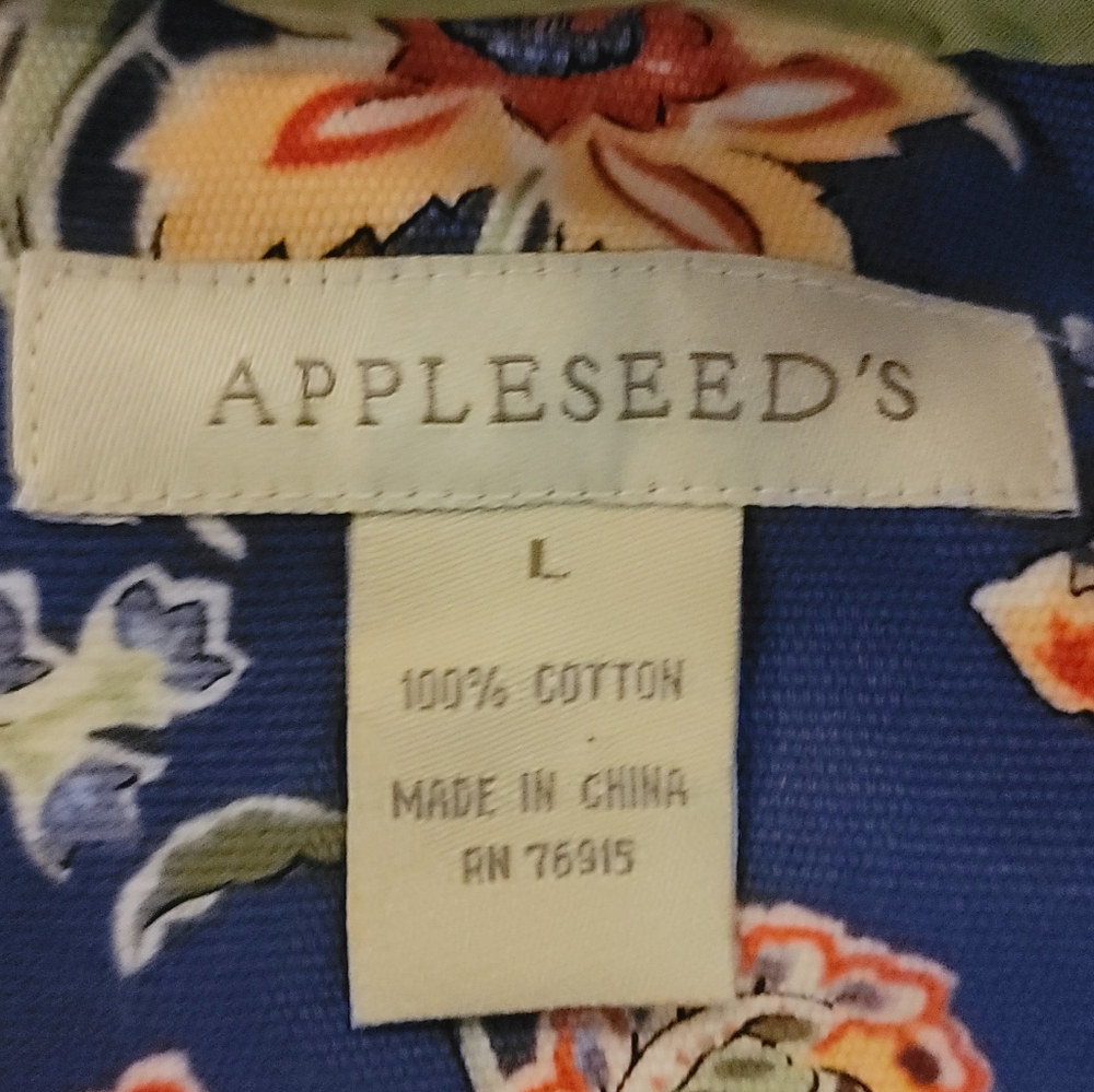 Appleseed's Lightweight Blue Jacket With Flowers Women's Large 100% Cotton - Picture 4 of 4